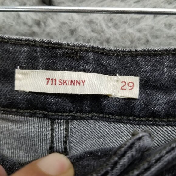 Levis Jeans Womens 29 711 Faded Black Stretch Distressed Low Rise Skinny - Picture 7 of 16